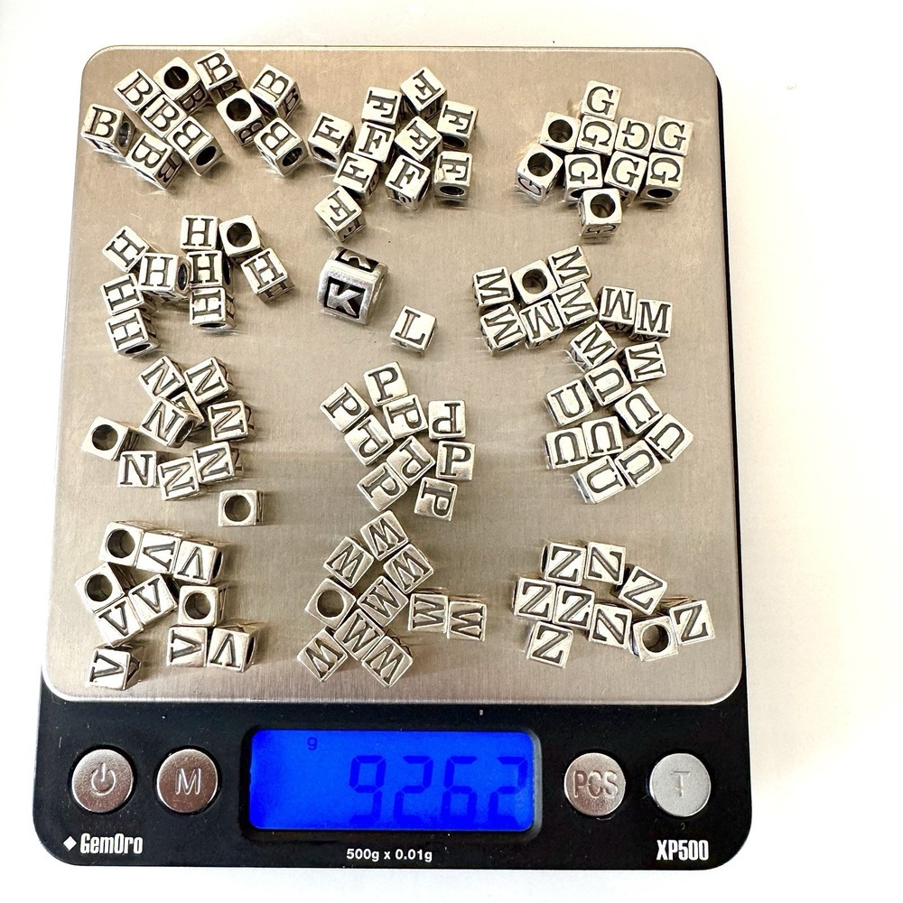 Sterling Initial Charm Lot 92g Wholesale Alphabet Bead Block Cube